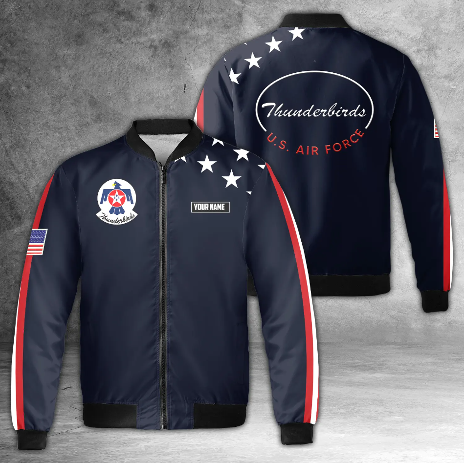 Custom Name US Air Force Thunderbirds, 4th Of July AOP Fleece Bomber Jacket