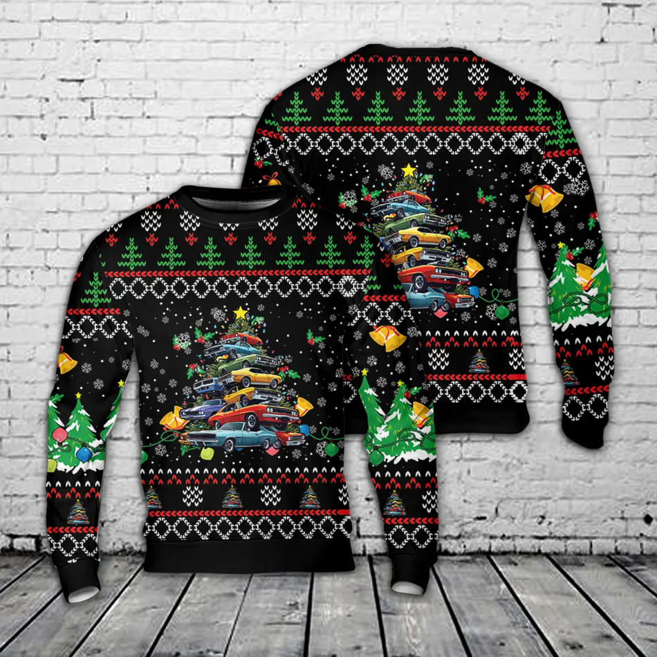 Race Car Christmas Tree AOP Sweater