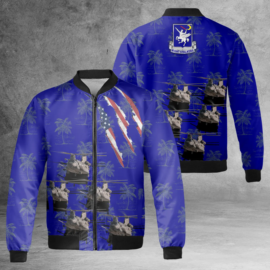 US Army Boeing/Vertol MH-47E Chinook, 160th SOAR "Night Stalkers" AOP Fleece Bomber Jacket