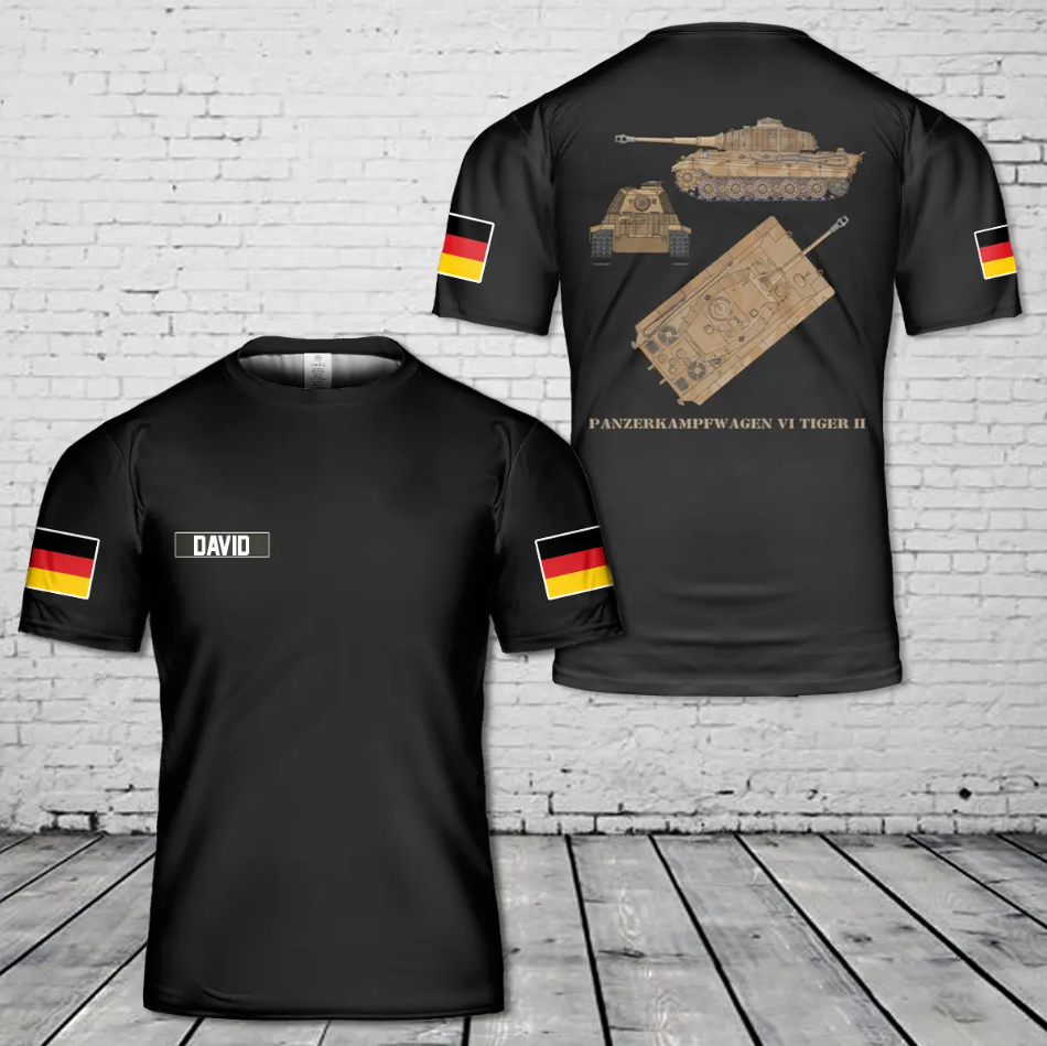 Custom Name Panzer VI Tiger II 2 Aufs B WW2 German Army Tanks 3D T-Shirt