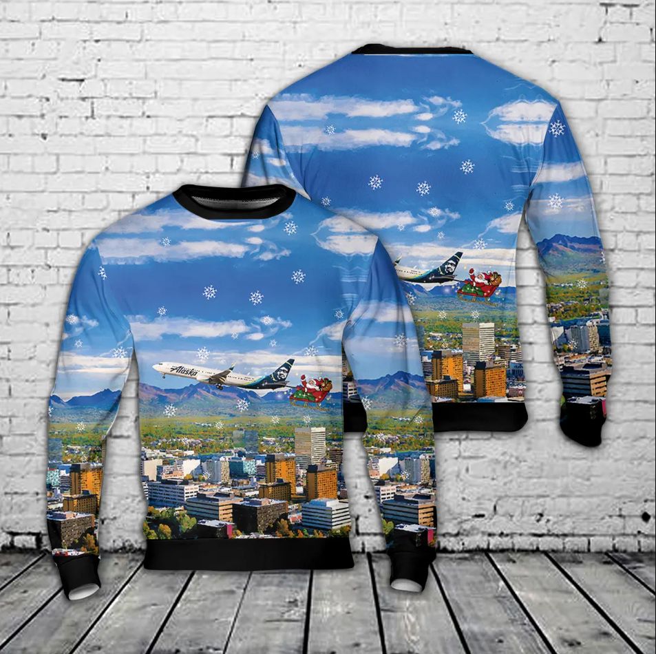 Alaska Airlines Boeing 737-900ER Christmas AOP Sweater