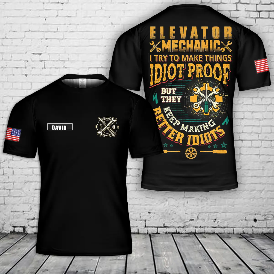 Custom Name Elevator Mechanic 3D T-Shirt