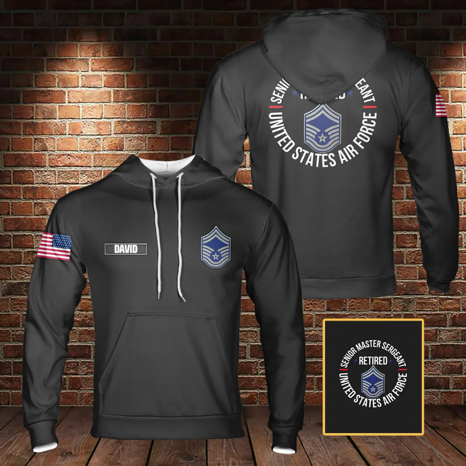 Custom Name US Air Force Senior Master Sergeant Retired 3D Hoodie