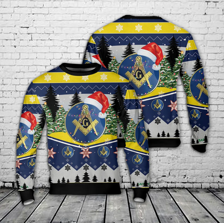 Masonic (Light Blue) Christmas AOP Sweater