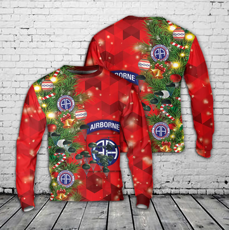 US Army Paratroopers With The 82nd Airborne Division Christmas AOP Sweater