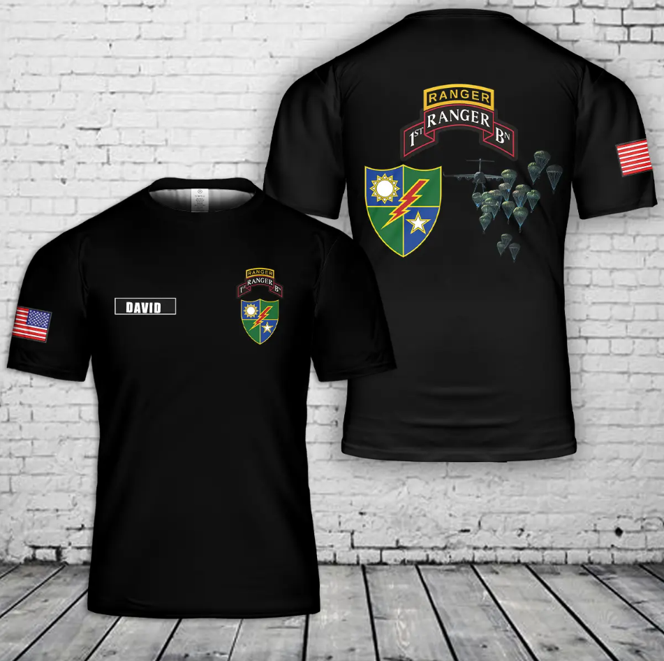 Custom Name US Army Rangers 1-75th 3D T-Shirt