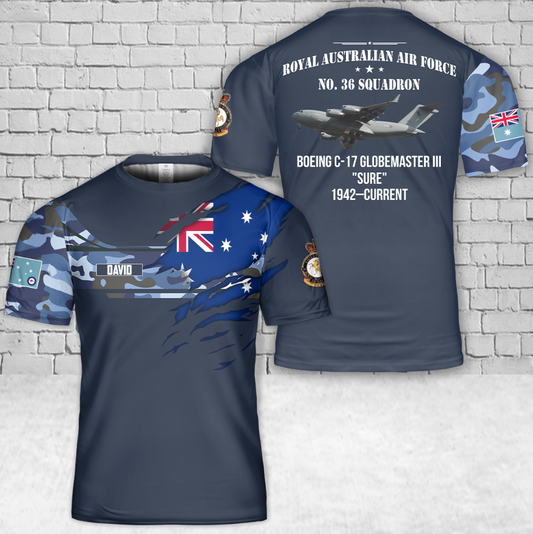 Custom Name Royal Australian Air Force No. 36 Squadron Boeing C-17 Globemaster III 3D T-Shirt