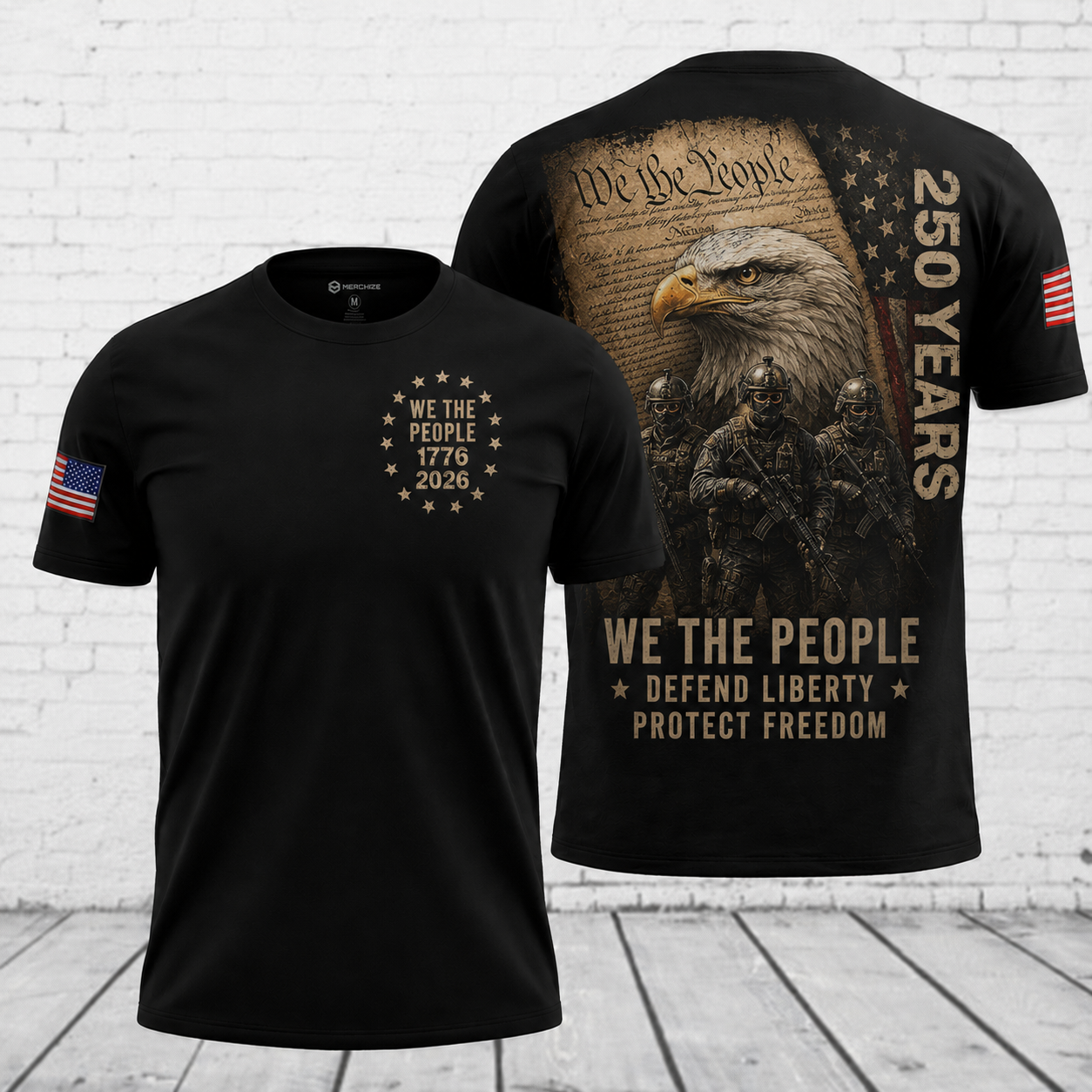 We The People America 250 Custom Name 3D T-Shirt - Patriotic Constitution Veteran Shirt
