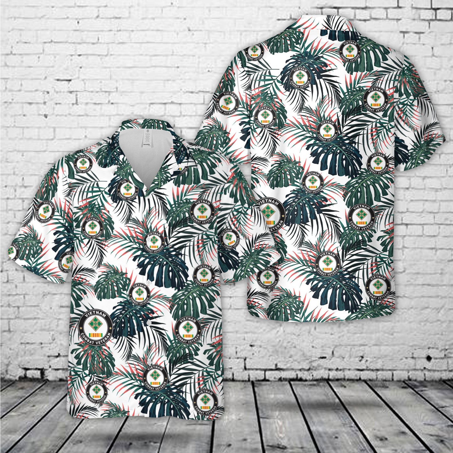 4th Infantry Division Vietnam Combat Veteran with Ribbon Hawaiian Shirt