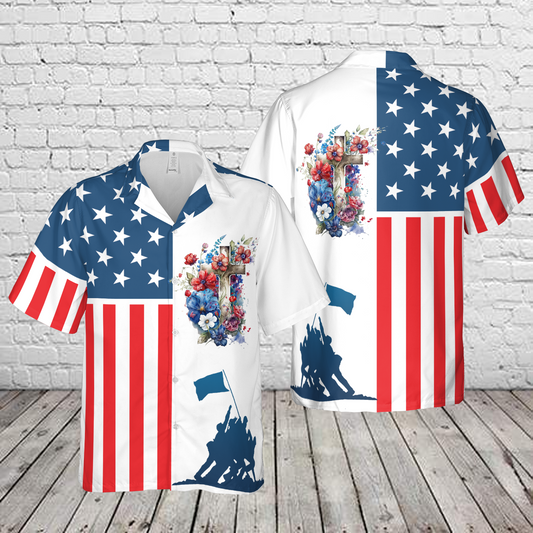 4th July Happy Independence Day US Flag Cross Hawaiian Shirt