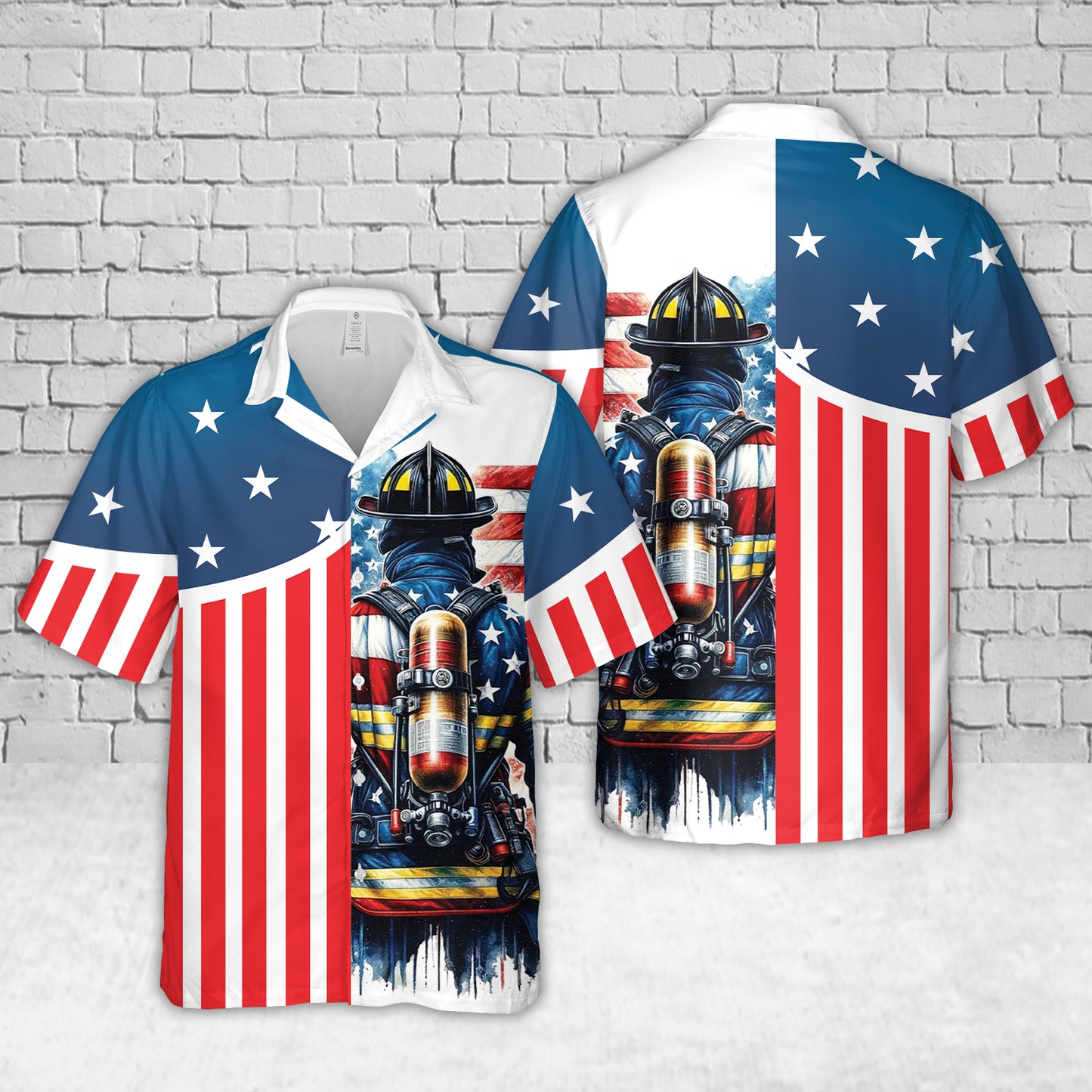 4th July Happy Independence Day US Flag Firefighter Flag Hawaiian Shirt