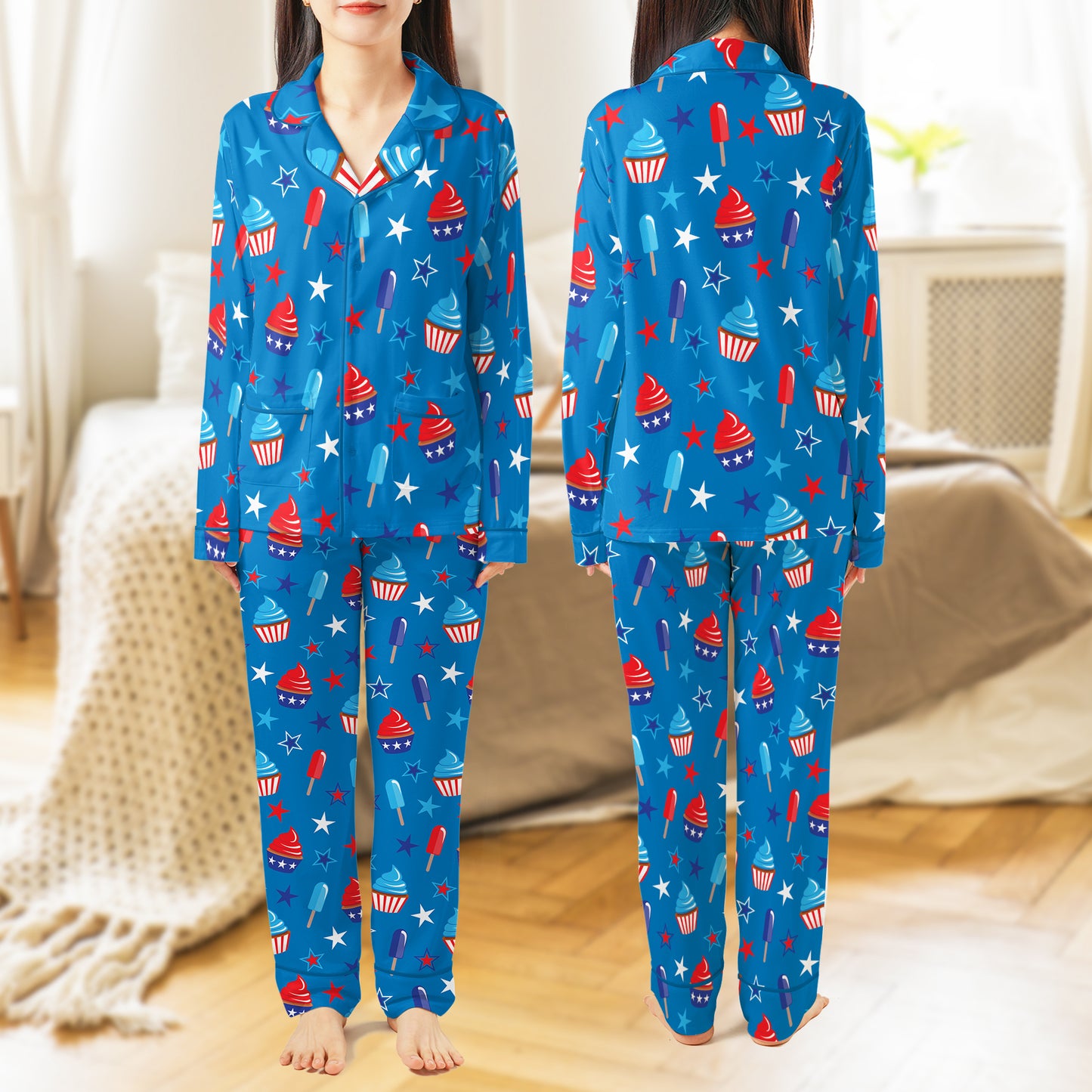 4th Of July With Cupcakes And Ice-cream AOP Satin Pajamas Set