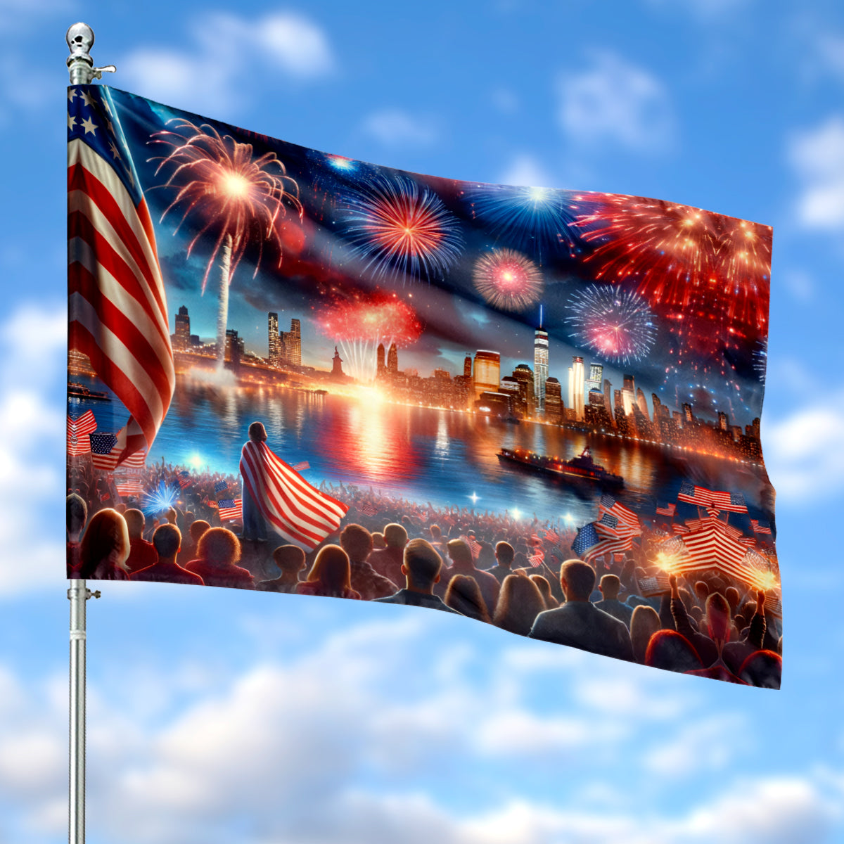 4th Of July With Fireworks House Flag