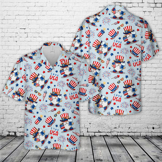4th of July America Independence With Gnome Celebrating Hawaiian Shirt