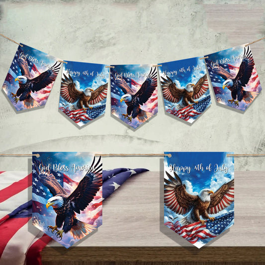 4th of July American BaId Eagle Independence Day Spearhead Bunting Banner