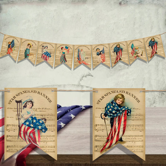 4th of July Patriotic Swallowtailed Bunting Banner