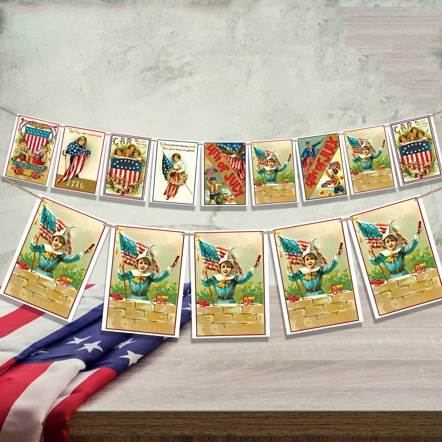 4th of July Patriotic Vintage Rectangle Bunting Banner