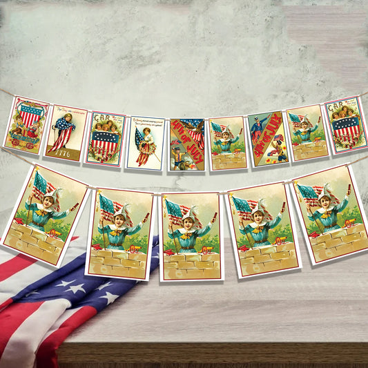 4th of July Patriotic Vintage Rectangle Bunting Banner