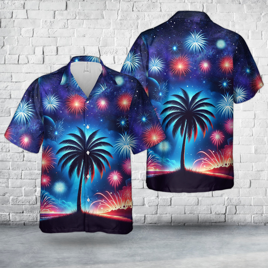 4th of July Tropical Palm Tree And Firework Hawaiian Shirt