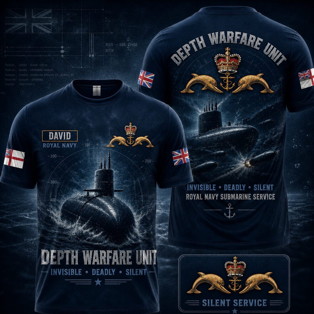 Depth Warfare Unit Invisible Deadly Silent Submarine Military Custom Name Royal Navy T-Shirt