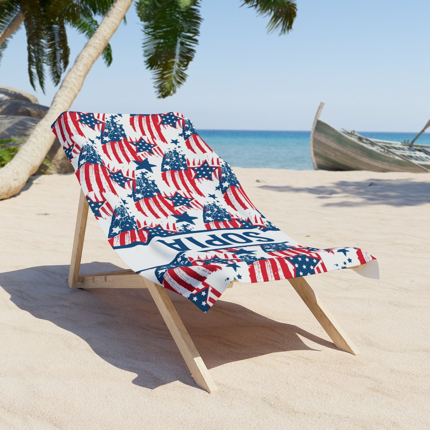 Custom Name 4th Of July Beach Towel