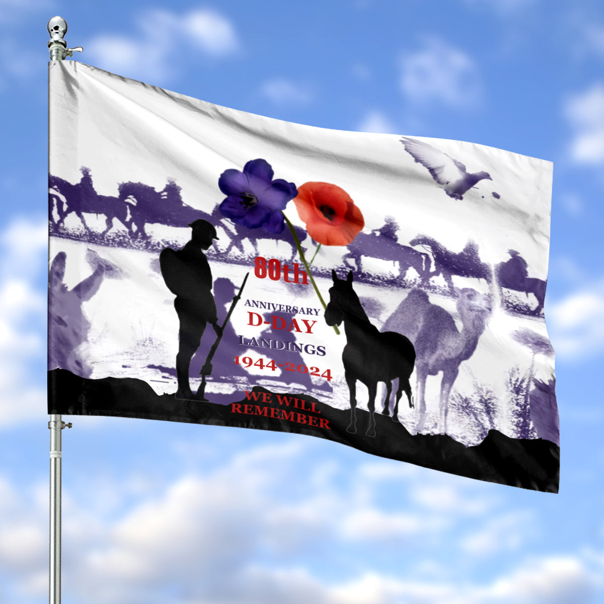 80th Anniversary D-Day Normandy Landings War Horse Poppy 1944-2024 House Flag