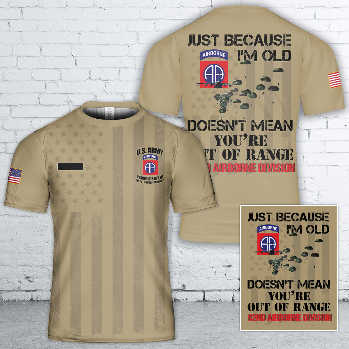 Custom Name US Army 82nd Airborne Division T-Shirt 3D