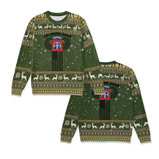 US Army 82nd Airborne Veteran Christmas AOP Knitted Sweater