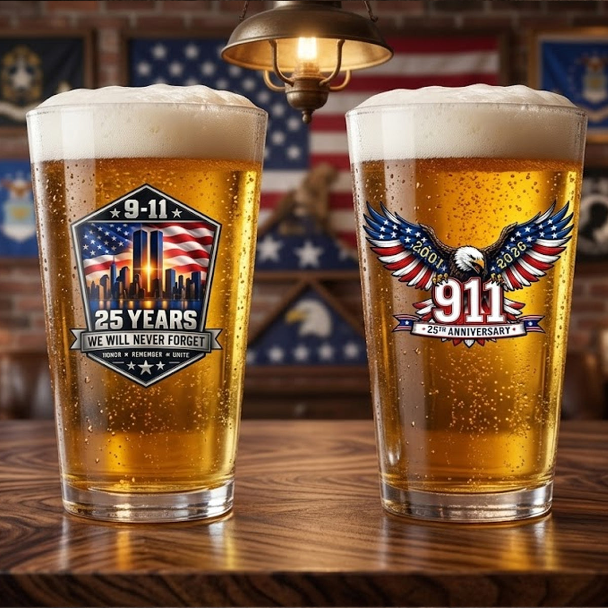 9/11 25th Anniversary Memorial 16oz Beer Glass