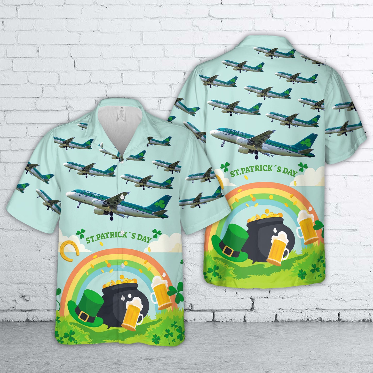 Aer Lingus "St Davnet" Airbus A319-111 EI-EPR, St Patrick's Day Hawaiian Shirt