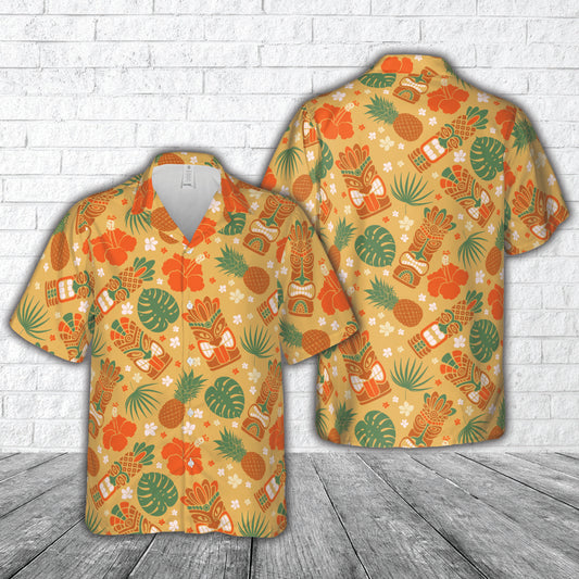 Aloha Seamless Pattern with Tiki Mask Hawaiian Shirt