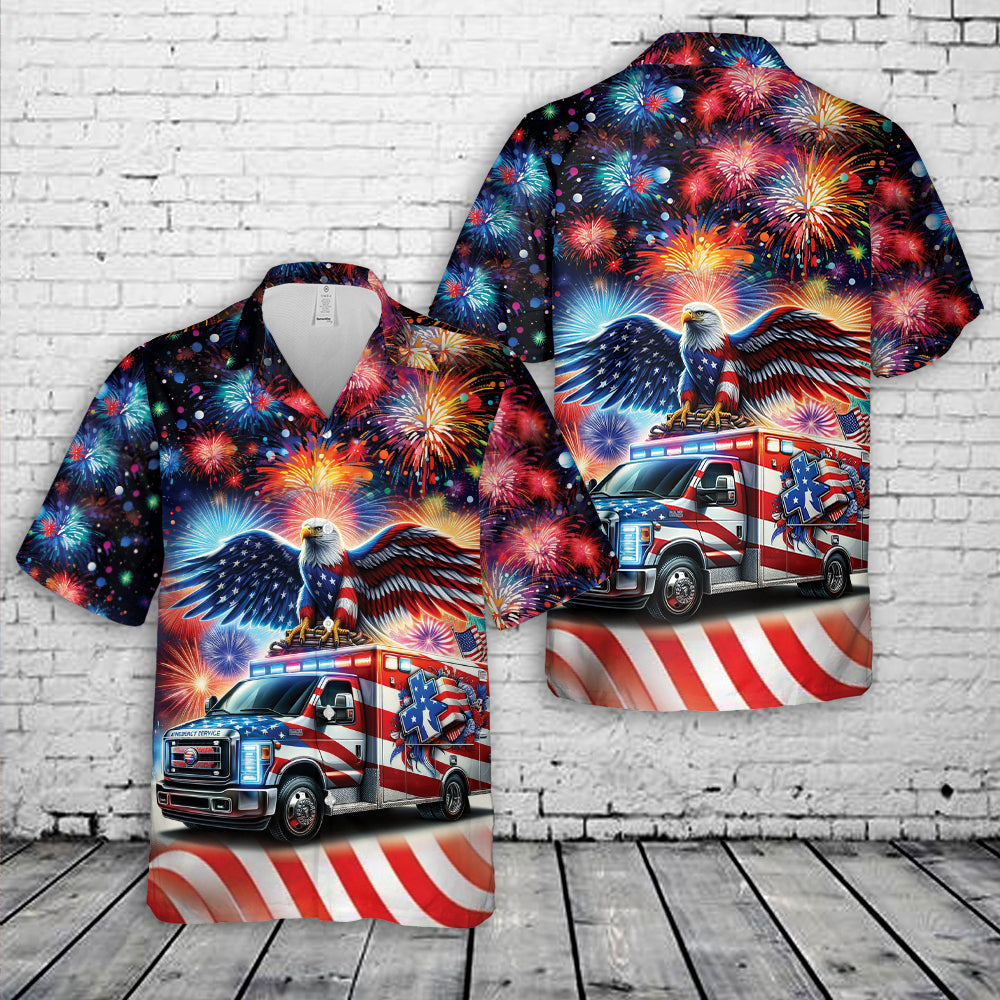 Ambulance Car Patriot Eagle, 4th Of July Flag Hawaiian Shirt