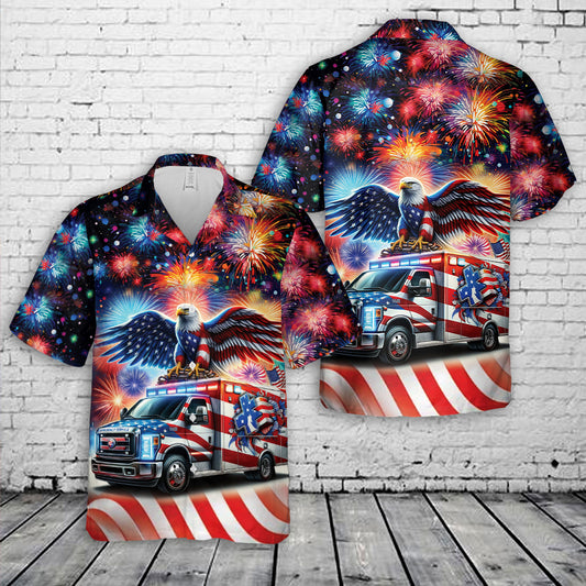 Ambulance Car Patriot Eagle, 4th Of July Flag Hawaiian Shirt