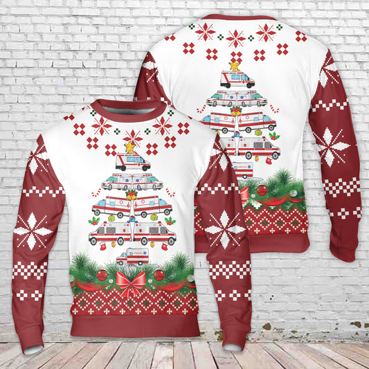 Ambulance Christmas Tree AMR Funny EMS EMT Paramedic Christmas AOP Sweater