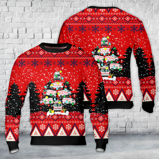 Ambulance Christmas Tree Amr Funny Ems Emt Paramedic Christmas AOP Sweater
