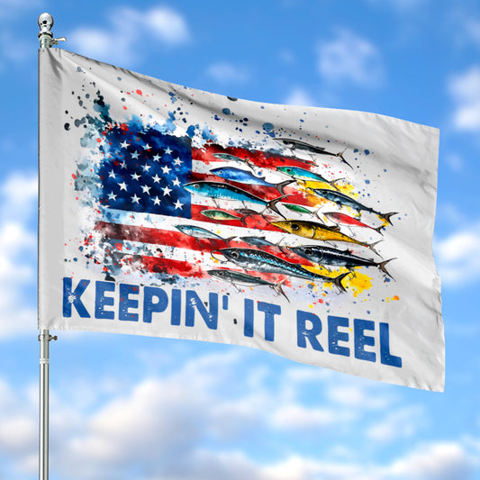 America Fishing Keepin' It Reel, 4th Of July Flag