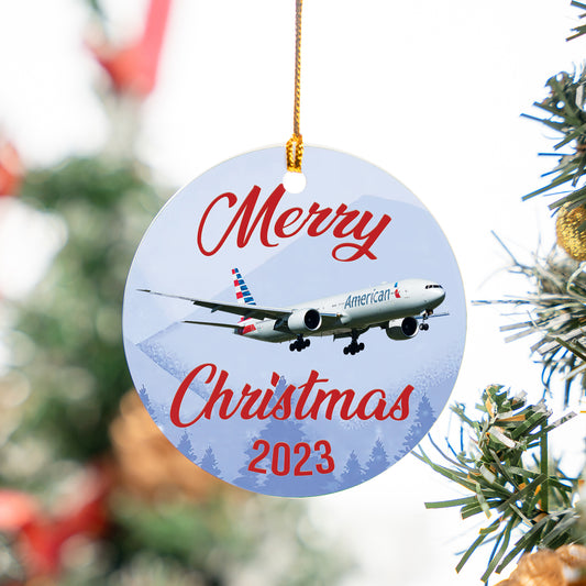 American Airlines Boeing 777-300ER Merry Christmas 2023 Ceramic Ornament