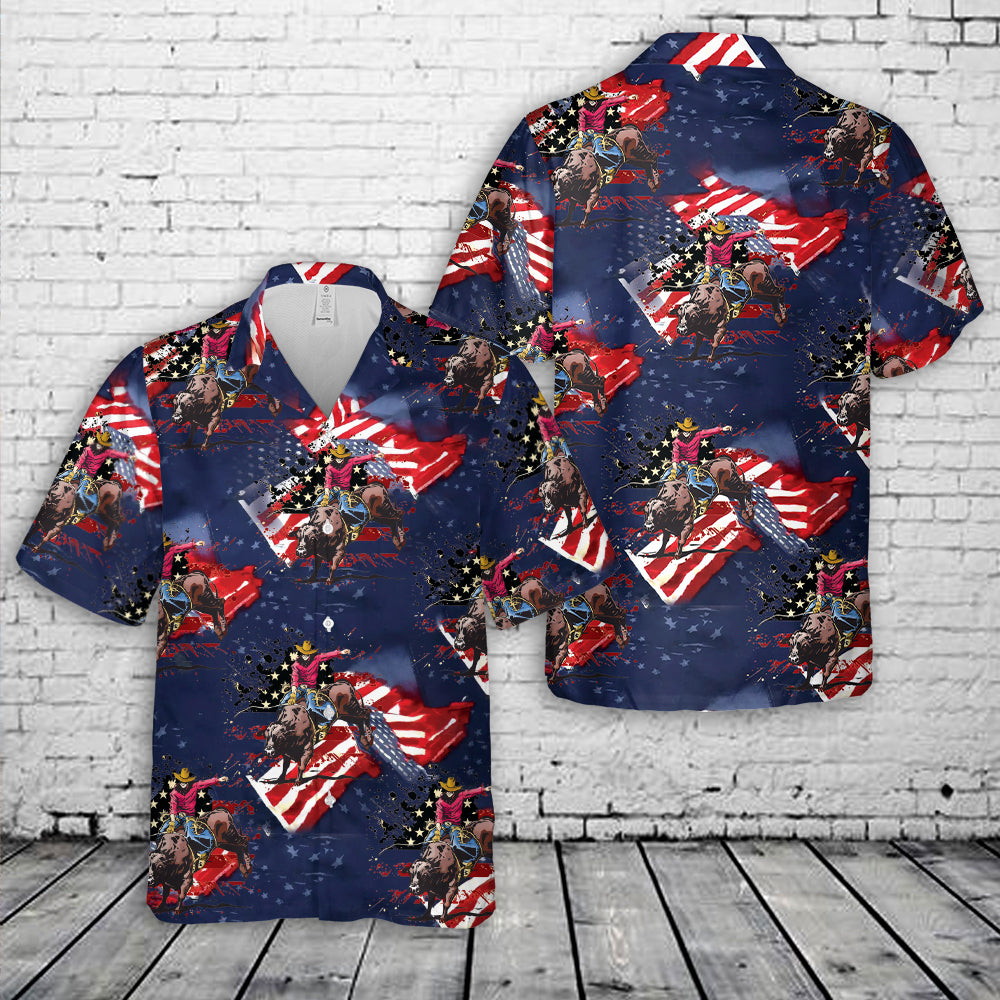 American Bull Riding, 4th Of July Hawaiian Shirt