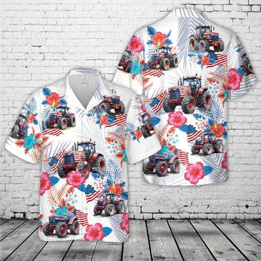 American Flag Farm Tractors for 4th Of July Hawaiian Shirt