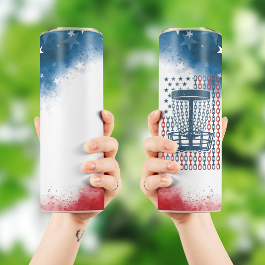 American Flag Patriotic Disc Golf Basket Skinny Tumbler Stainless Steel with Lids 20OZ