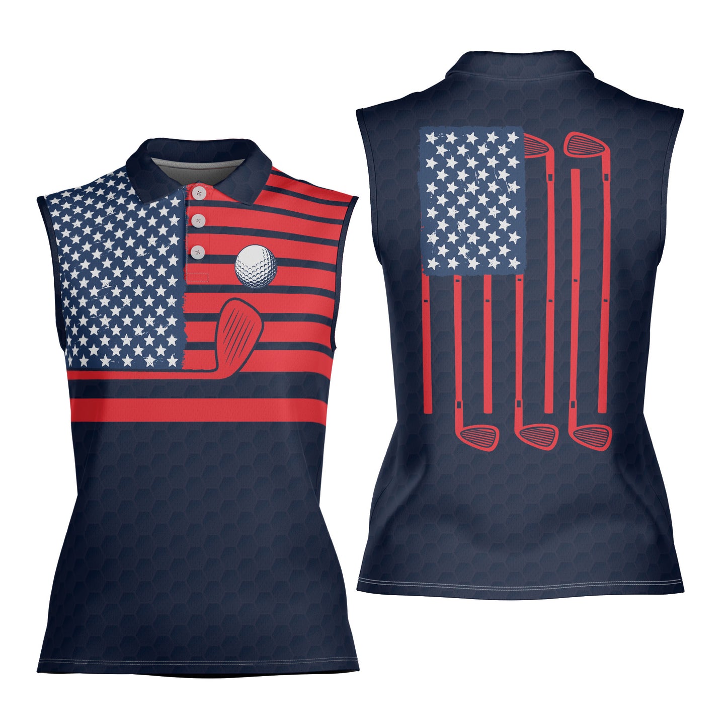 American Flag Patriotic Golf Women's Sleeveless Athleisure Polo Shirt