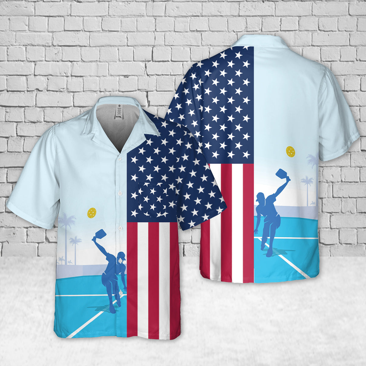 American Flag USA Patriotic Pickleball Pocket Hawaiian Shirt