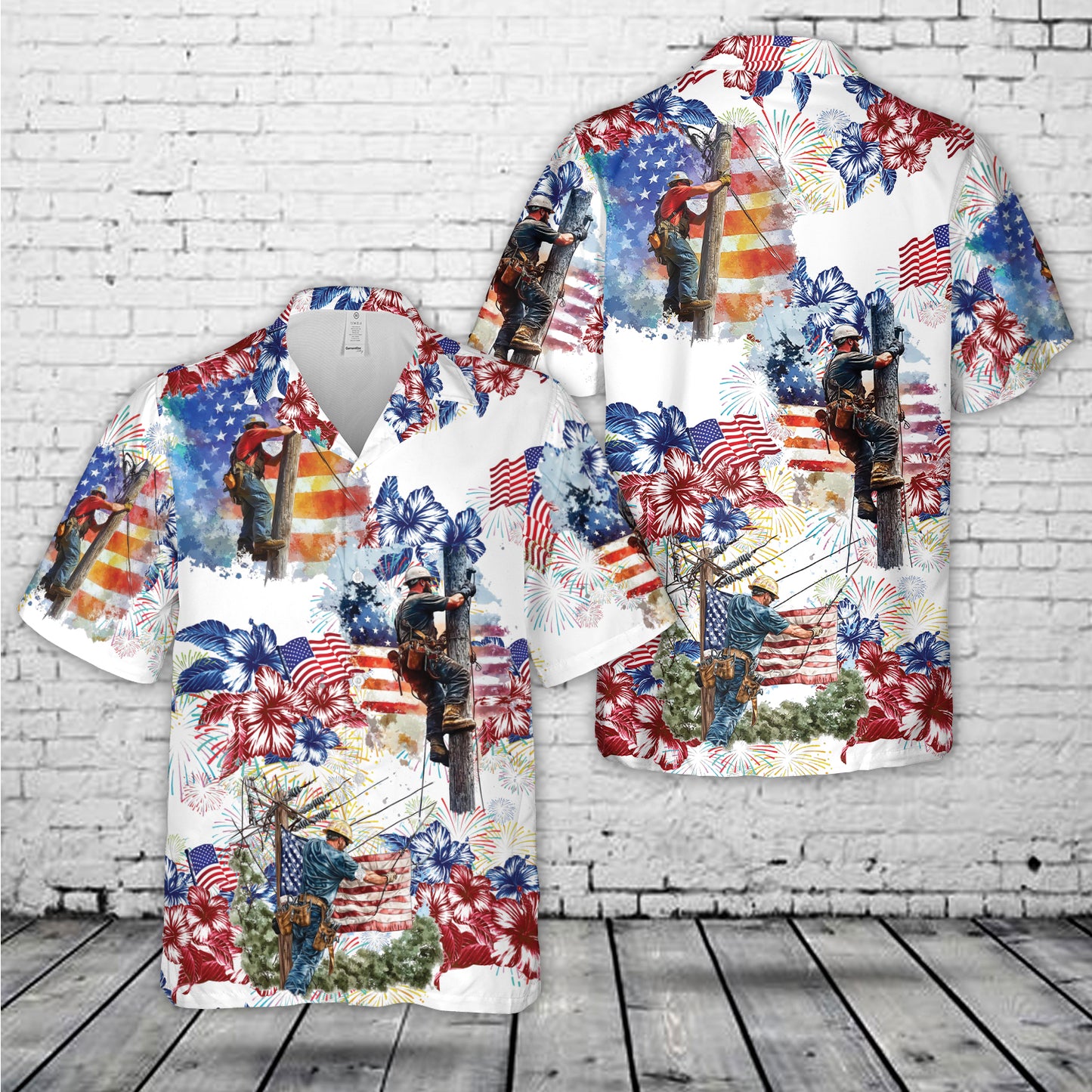 American Lineman Power, 4th Of July Hawaiian Shirt