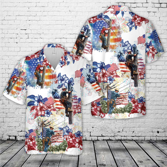American Lineman Power, 4th Of July Hawaiian Shirt