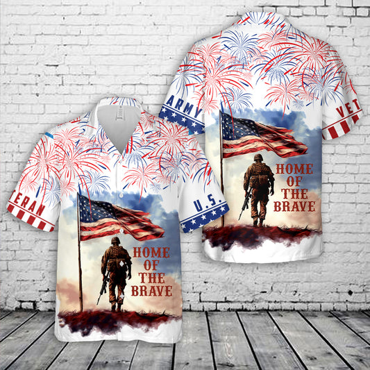 American Military Soldier Standing Beside an American Flag Hawaiian Shirt