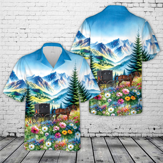 Amish Horse And Buggy In Shipshewana, Indiana Hawaiian Shirt