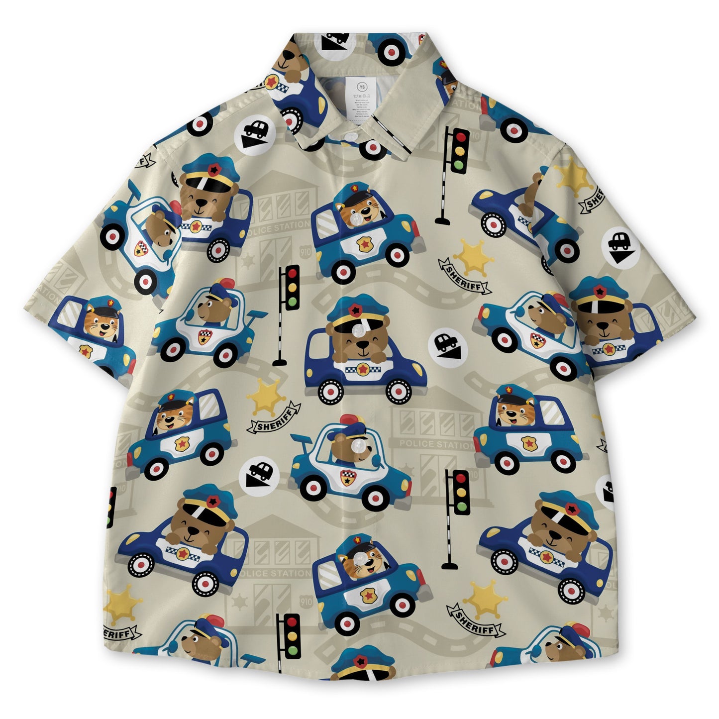 Animals Driving Police Car AOP Youth Button Down Shirt