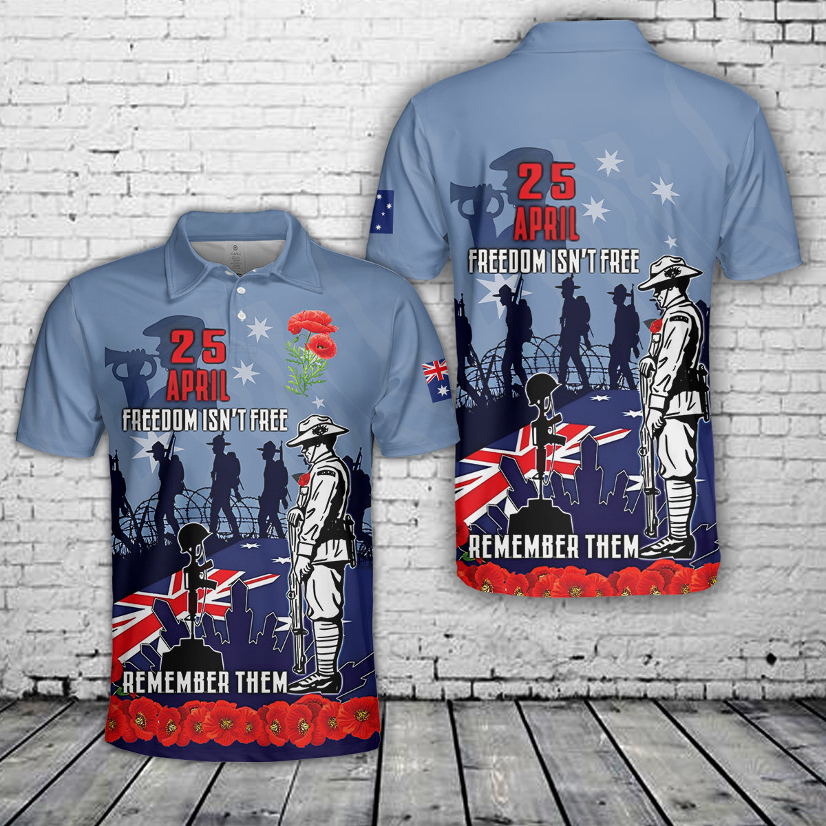 Anzac Day Flag Australia Veteran Flag Freedom IsnT Free Remember Them Polo Shirt