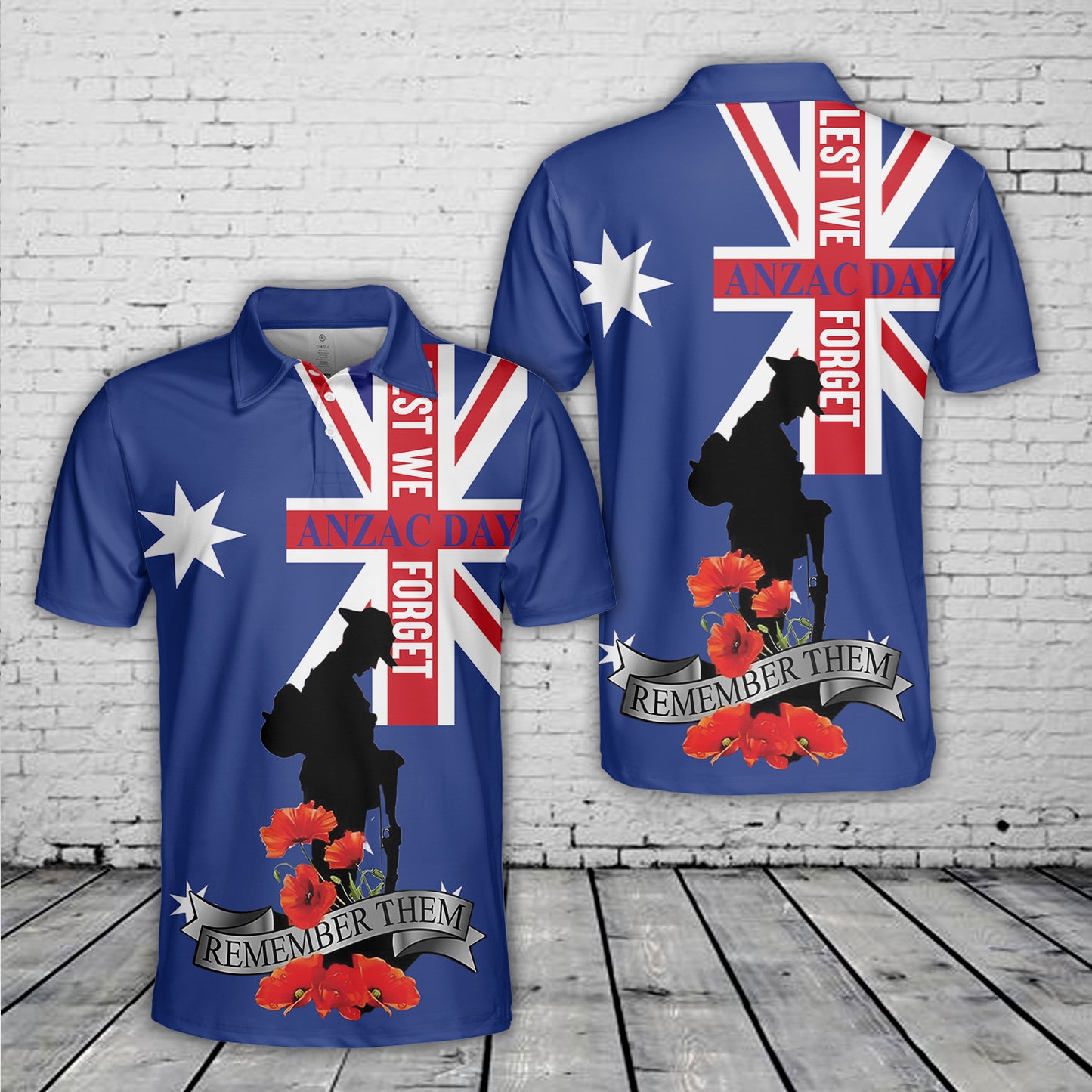 Anzac Day Flag Lest We Forget Flag Australia Flag Remember Them Polo Shirt
