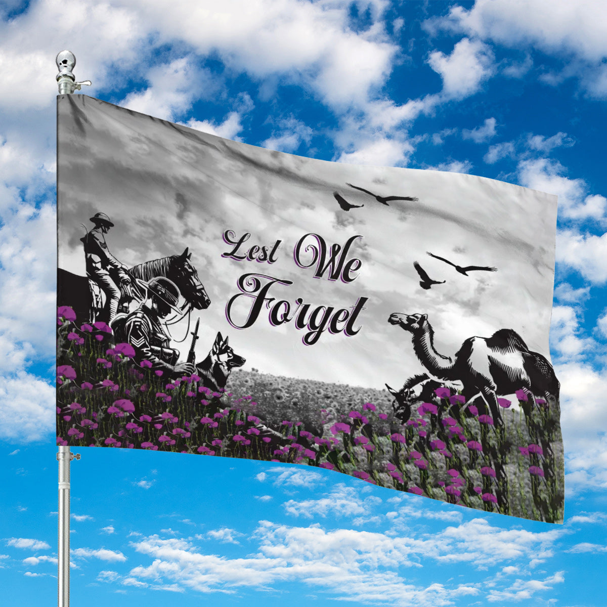 Anzac Day Lest We Forget (Purple Poppy Animal Edition) House Flag